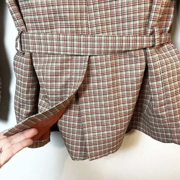 FRNCH Paris Plaid Blazer Jacket Tan Red Black Belted Women’s M - Picture 6 of 12